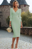 White Sheath Long Sleeve Midi Engagement Dress
