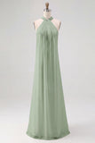 White Sheath Halter Chiffon Long Graduation Dress