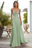 Pink A Line Pleated Long Wedding Guest Dress
