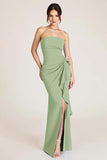 Sky Blue Mermaid Ruched Wedding Guest Dress With Slit