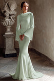 Ivory Mermaid Cowl Neck Long Wedding Dress