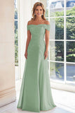 Elegant Taupe Off the Shoulder Chiffon Sheath Long Mother of the Bride with Lace Appliques