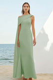 White Sheath One Shoulder Cape Long Graduation Dress