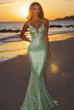 Sparkly Silver Backless Mermaid Long Formal Dress