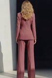 2 Piece Pink Peak Lapel Women's Work Suits with Sash