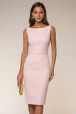Ivory Bodycon Bateau Neck Midi Work Dress with Sleeveless