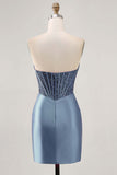 Sparkly Fuchsia Corset Tight Satin Short Prom Dress