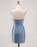 Fuchsia Strapless Beaded Bodycon Short Prom Dress with Slit