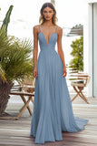 Pink A Line Pleated Long Wedding Guest Dress