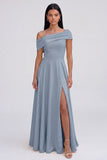 Yellow A-Line One Shoulder Maxi Dress with Slit