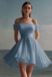 A-Line Of the Shoulder Chiffon Little White Graduation Dress