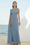 White Sheath One Shoulder Cape Long Graduation Dress