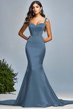 Satin Dark Green Mermaid Long Prom Dress
