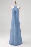 White Chiffon Sheath Halter Long Graduation Dress