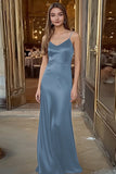 Spaghetti Straps Coffee Satin Long Formal Dress