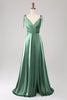 Load image into Gallery viewer, Simple Dark Green Spaghetti Straps Ruched Prom Dress with Slit
