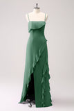 Tahiti Spaghetti Straps Chiffon Long Bridesmaid Dress with Ruffles