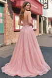 Sparkly Blush Spaghetti Straps Mermaid Prom Dress with Cape