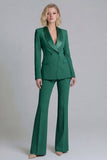 2 Piece Fresh Emerald Shawl Lapel Double Breasted Women's Work Suits