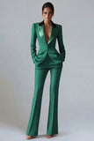 Women's Dark Green One Button Peak Lapel 2-piece Work Suits