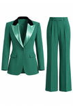 Women's Dark Green One Button Peak Lapel 2-piece Work Suits