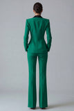 Women's Dark Green One Button Peak Lapel 2-piece Work Suits