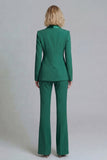 2 Piece Fresh Emerald Shawl Lapel Double Breasted Women's Work Suits