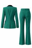 Women's Dark Green One Button Peak Lapel 2-piece Work Suits