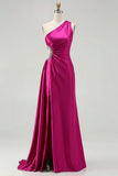 Black Mermaid One Shoulder Cut Out Long Prom Dress with Slit