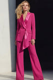 2 Piece Pink Peak Lapel Women's Work Suits with Sash