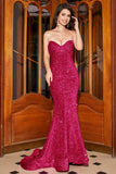 Mermaid Sweetheart Hot Pink Sequins Long Prom Dress