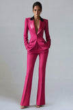 Women's Dark Green One Button Peak Lapel 2-piece Work Suits