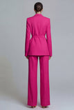 Fuchsia Notched Lapel 2-piece One Button Women's Work Suits with Belt