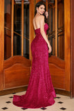 Mermaid Sweetheart Hot Pink Sequins Long Prom Dress