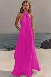 Elegant Sky Blue Halter Chiffon Formal Dress