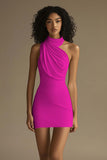 White Halter Ruched Short Graduation Dress