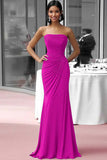 Coffee Jersey Sheath Strapless Ruched Gala Dress