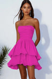 Sky Blue A Line Strapless Chiffon Short Cocaktail Dress with Ruffles