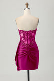 Sparkly Dark Green Strapless Corset Sequins Bodycon Cocktail Dress with Streamer