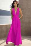 Ivory Ruched Chiffon Deep V-Neck Maxi Beach Engagement Dress
