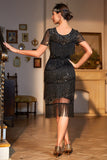 Black Red Beaded Gatsby Fringed Flapper Dress