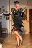 Black Red Beaded Gatsby Fringed Flapper Dress