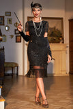 Black Red Beaded Gatsby Fringed Flapper Dress