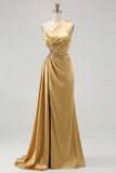 Black Mermaid One Shoulder Cut Out Long Prom Dress with Slit