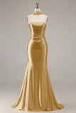 Strapless Champagne Two Piece Mermaid Beaded Convertible Long Prom Dress with a Neck Scarf
