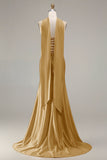 Champagne Strapless Mermaid Beaded Convertible Long Prom Dress