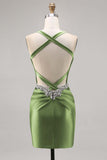 Corset Satin Bodycon Dark Green Cocktail Dress