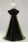 Strapless Fuchsia A-Line Convertible Satin Long Prom Dress with Large Bow