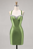 Corset Satin Bodycon Dark Green Cocktail Dress