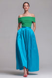 Off the Shoulder Fuchsia and Red A Line Color Block Midi Formal Dress